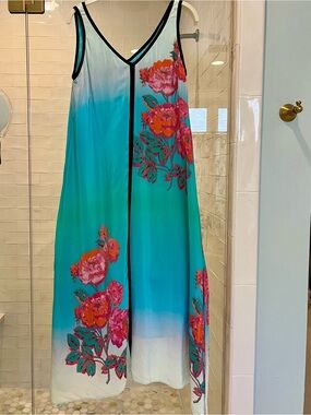 Nanette Lepore Turquoise floral V Neck Maxi Dress